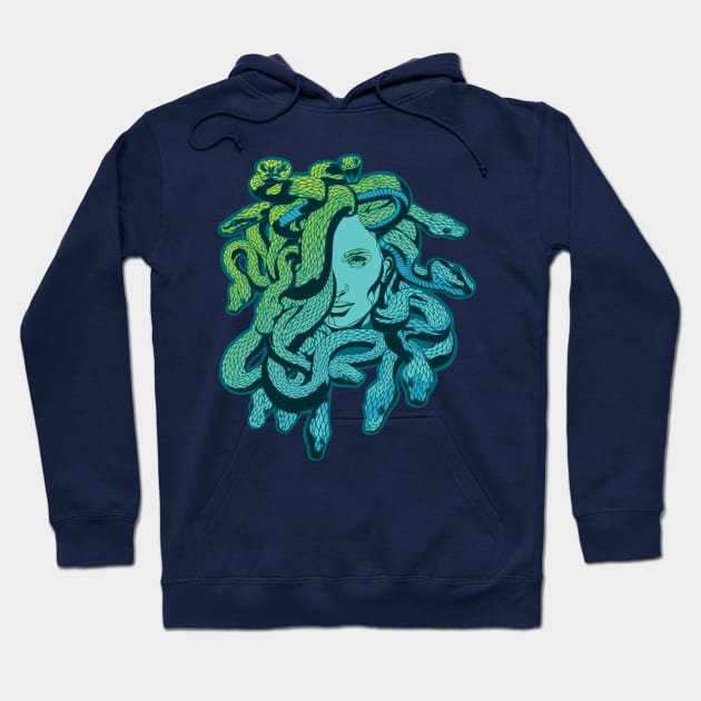 Medusa Teal Ocean Snakes Hoodie by polliadesign